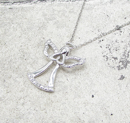 925 Sterling Silver  Genuine Diamond Angel Pendant & Chain  PT1322
