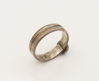 NAVAJO 925 Silver  Vintage Minimalist Turquoise Ribbed Ring Sz 8.5  RG26507