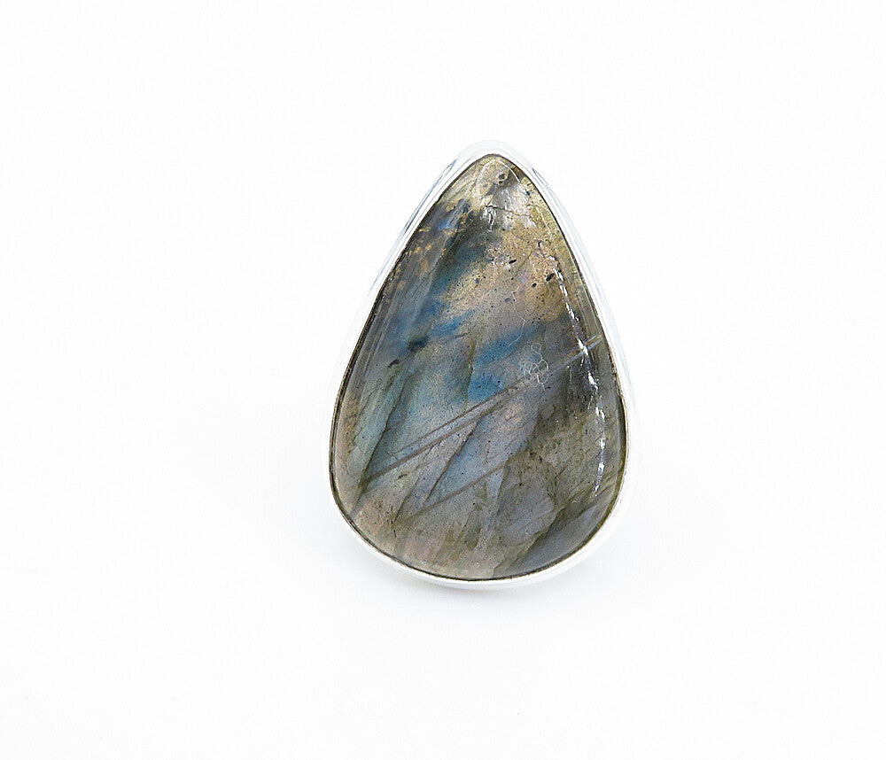 925 Sterling Silver  Pear Shape Labradorite Shiny Cocktail Ring Sz 8.5  RG8204