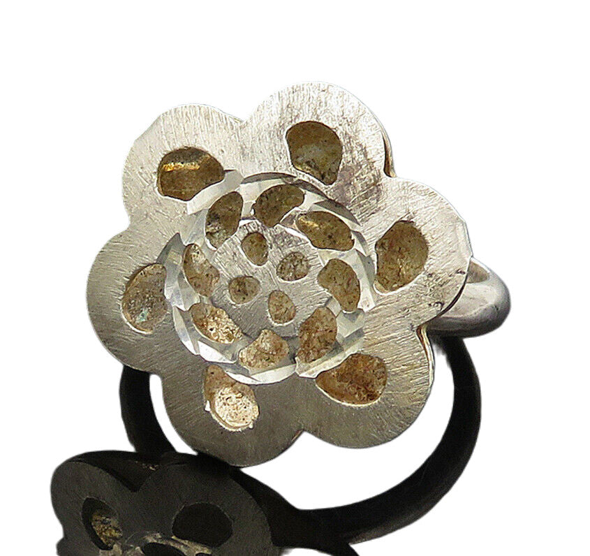 IBB 925 Silver  Vintage Shiny Cutout Flower Motif Statement Ring Sz 9  RG17026