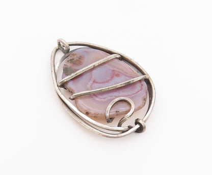 925 Sterling Silver Vintage Pendant ORB Banded Agate Wire Wrapped Locket PT26435
