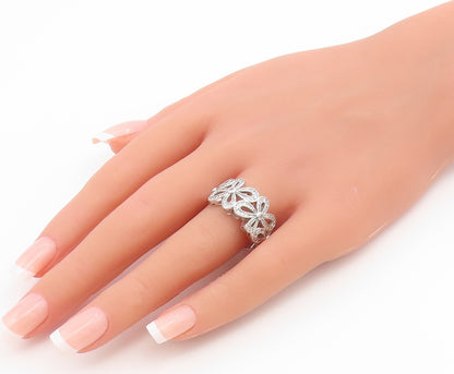 925 Sterling Silver Vintage Ring Elegant CZ Floral Openwork Band  Sz 11  RG36894