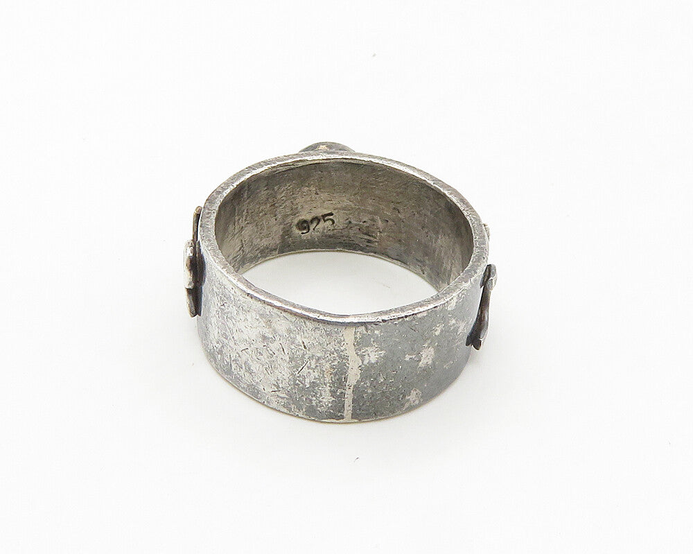 925 Sterling Silver  Vintage Cabochon Amethyst Oxidized Band Ring Sz 5 RG17994