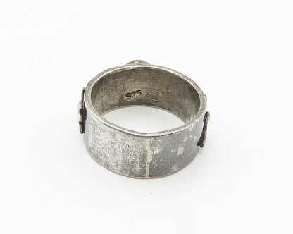 925 Sterling Silver  Vintage Cabochon Amethyst Oxidized Band Ring Sz 5 RG17994
