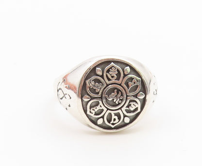925 Sterling Silver Vintage Ring Sacred Lotus Motif Signet Band  Sz 14  RG36842