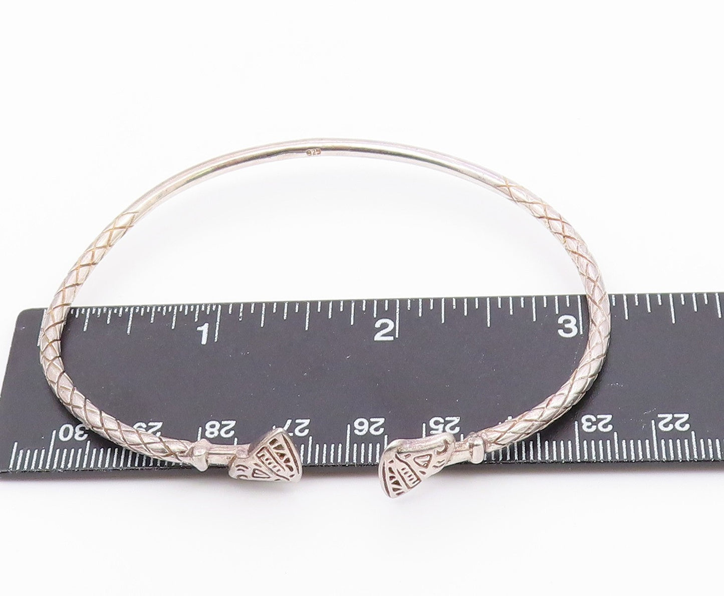 925 Sterling Silver Vintage Etched Diamond Shape Pattern Cuff Bracelet  BT9495