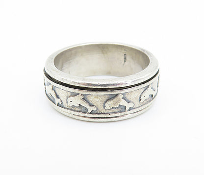 925 Sterling Silver  Vintage Dolphin Patterned Band Spinner Ring Sz 8  RG6813