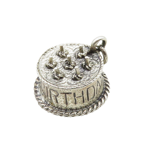 DANECRAFT 925 Sterling Silver  Vintage Happy Birthday Cake Pendant  PT15629