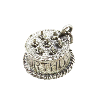 DANECRAFT 925 Sterling Silver  Vintage Happy Birthday Cake Pendant  PT15629