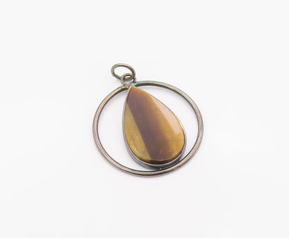 925 Sterling Silver Vintage Pendant Classic Tiger's Eye Geometric Charm  PT26349