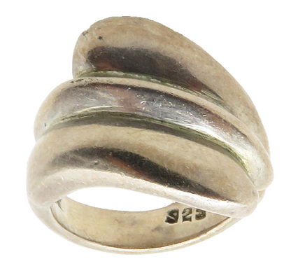MEXICO 925 Sterling Silver  Vintage Shiny Dark Tone Bypass Ring Sz 6.5 RG13306