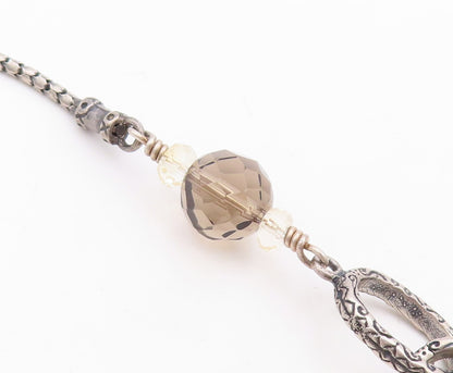 925 Sterling Silver Vintage Necklace SILPADA Etched Rings & Smoky Quartz NE4357