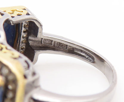 925 Sterling Silver Vintage Ring Gold Plated Diamond & Gemstone  Sz 8  RG29679