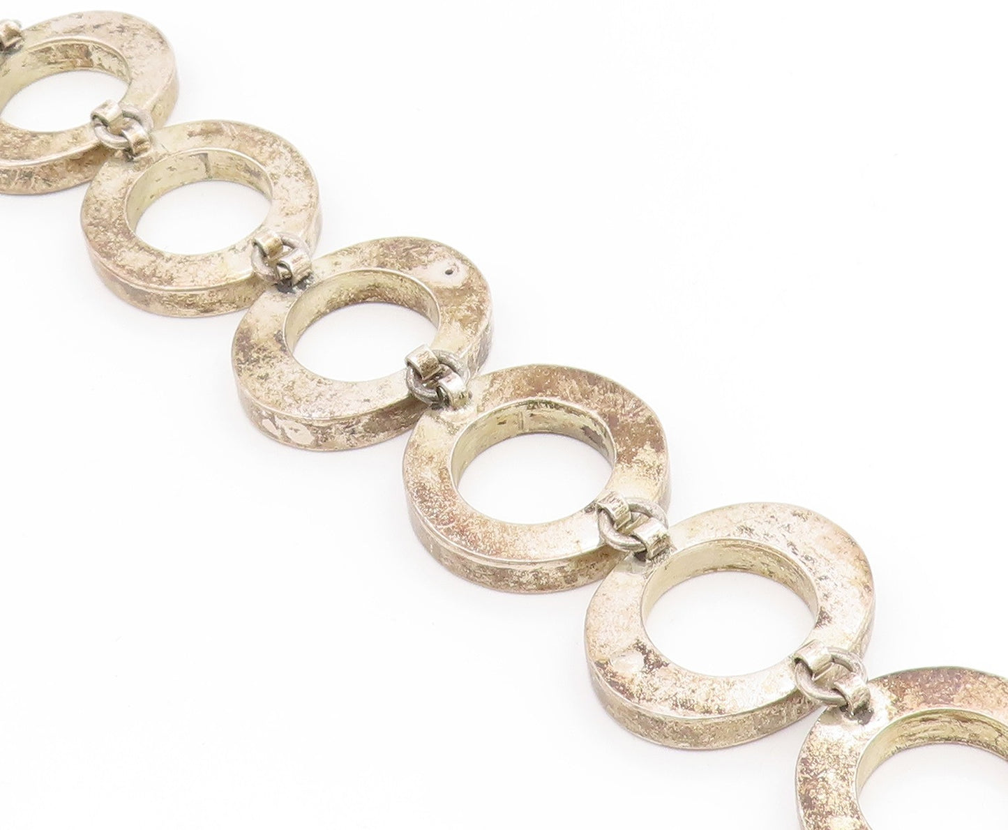 925 Sterling Silver Vintage Bracelet MEXICO Chunky Geometric Circle Link BT11920