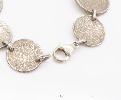 925 Sterling Silver Vintage Bracelet Solid Etched Australian Link Coins  BT10286