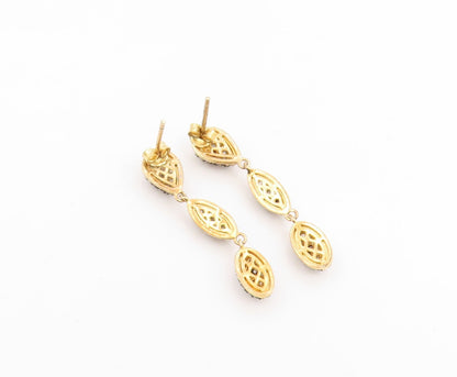 925 Sterling Silver Vintage Earrings Gold Plated CZ Teardrop Dangle  EG14329