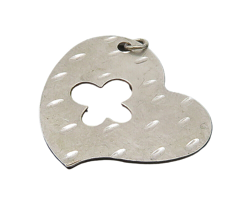 925 Sterling Silver  Vintage Shiny Flower Cutout Love Heart Pendant  PT12384
