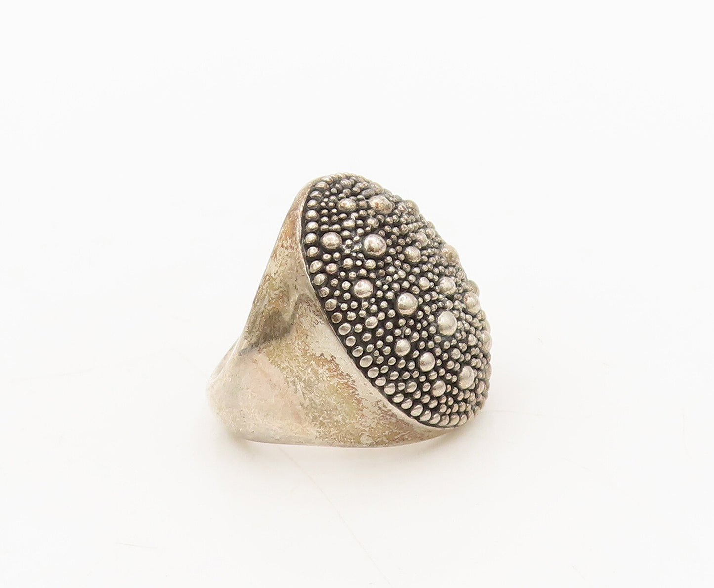 MICHAEL DAWKINS 925 Silver  Vintage Broad Solid Beaded Round Ring Sz 6 RG27515