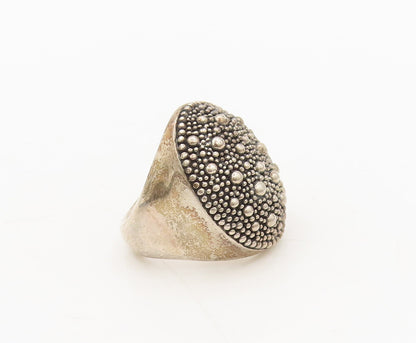 MICHAEL DAWKINS 925 Silver  Vintage Broad Solid Beaded Round Ring Sz 6 RG27515