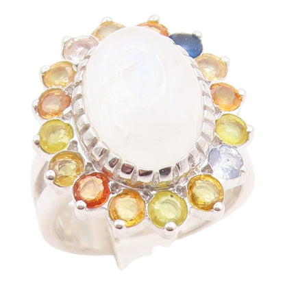 925 Sterling Silver Vintage Ring Cabochon Moonstone Flower Band  Sz 7  RG35732