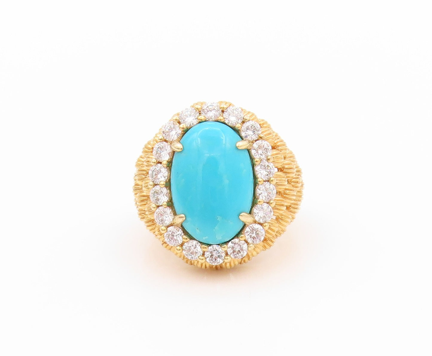 925 Sterling Silver Vintage Ring Gold Plated Larimar Halo CZ  Sz 5  RG32318