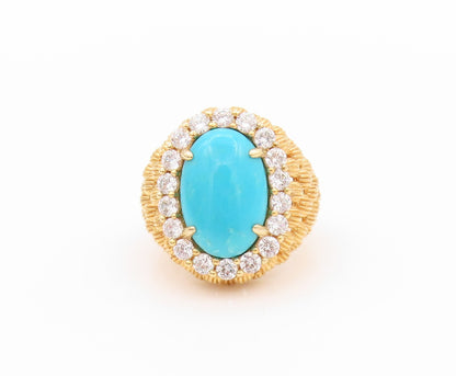 925 Sterling Silver Vintage Ring Gold Plated Larimar Halo CZ  Sz 5  RG32318