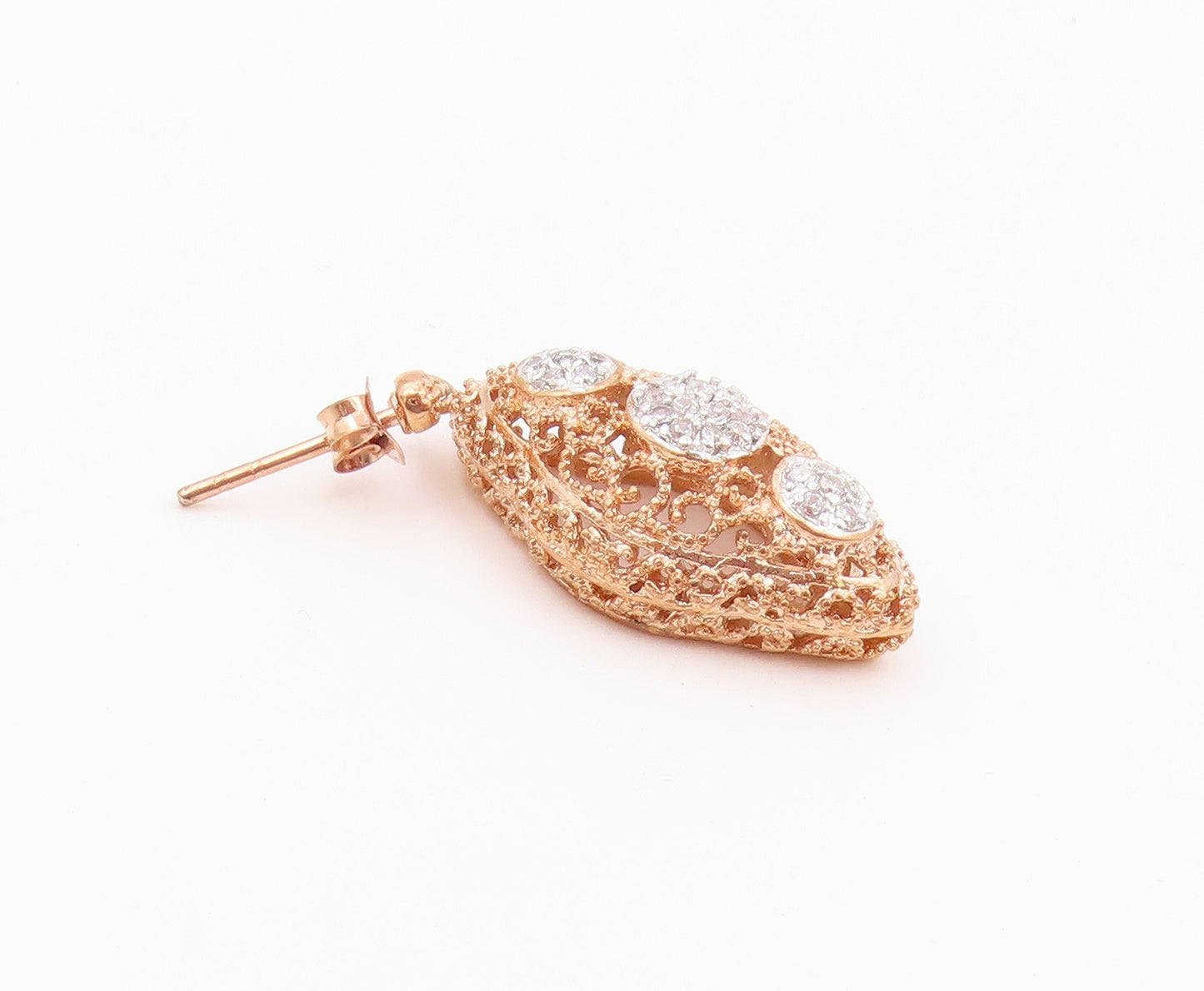 925 Sterling Silver Vintage Earrings Gold Plated CZ Openwork Dangle  EG14523