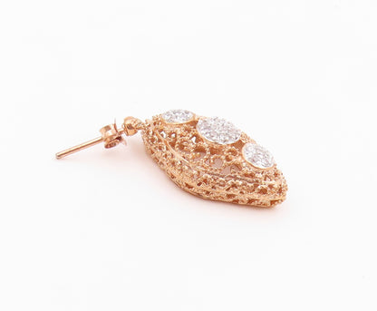 925 Sterling Silver Vintage Earrings Gold Plated CZ Openwork Dangle  EG14523