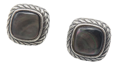 925 Sterling Silver  Vintage Abalone Shell Square Braided Stud Earrings EG5991
