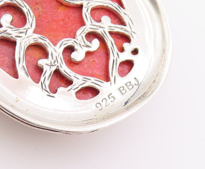 925 Sterling Silver Vintage Pendant Cabochon Pink Rhodochrosite Charm   PT26540