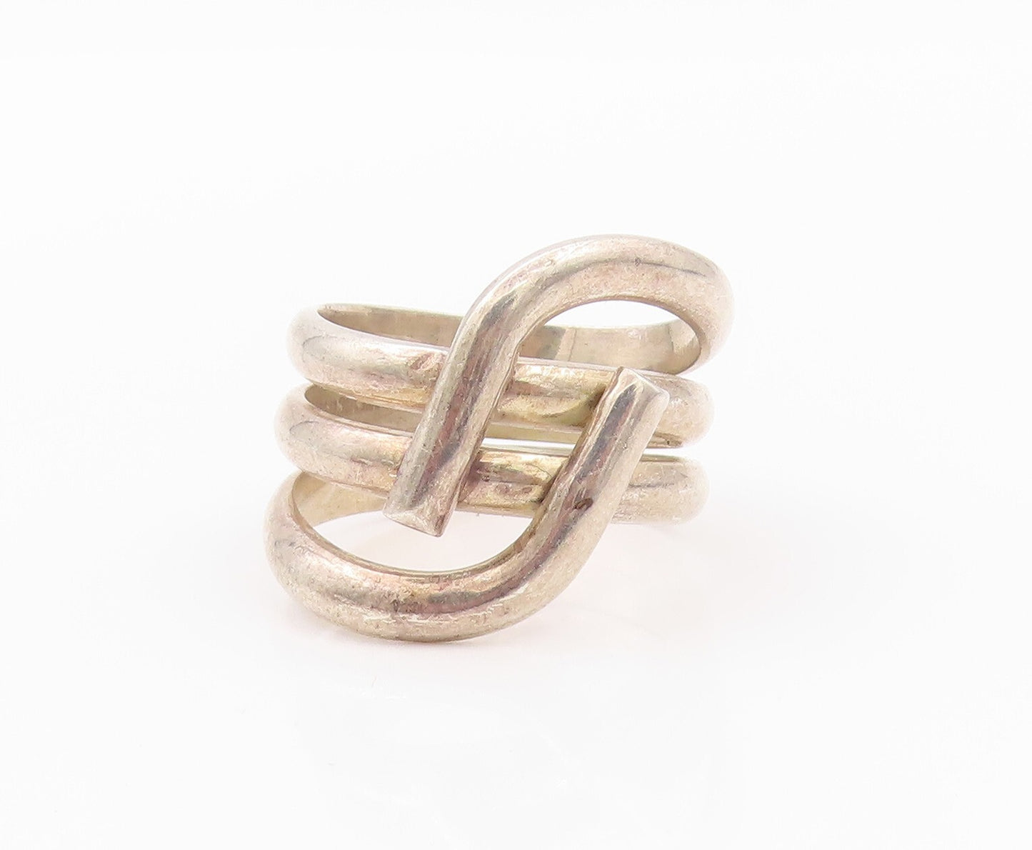 925 Sterling Silver Vintage Ring MEXICO Stacked Rope Effect  SZ 13.5  RG32183