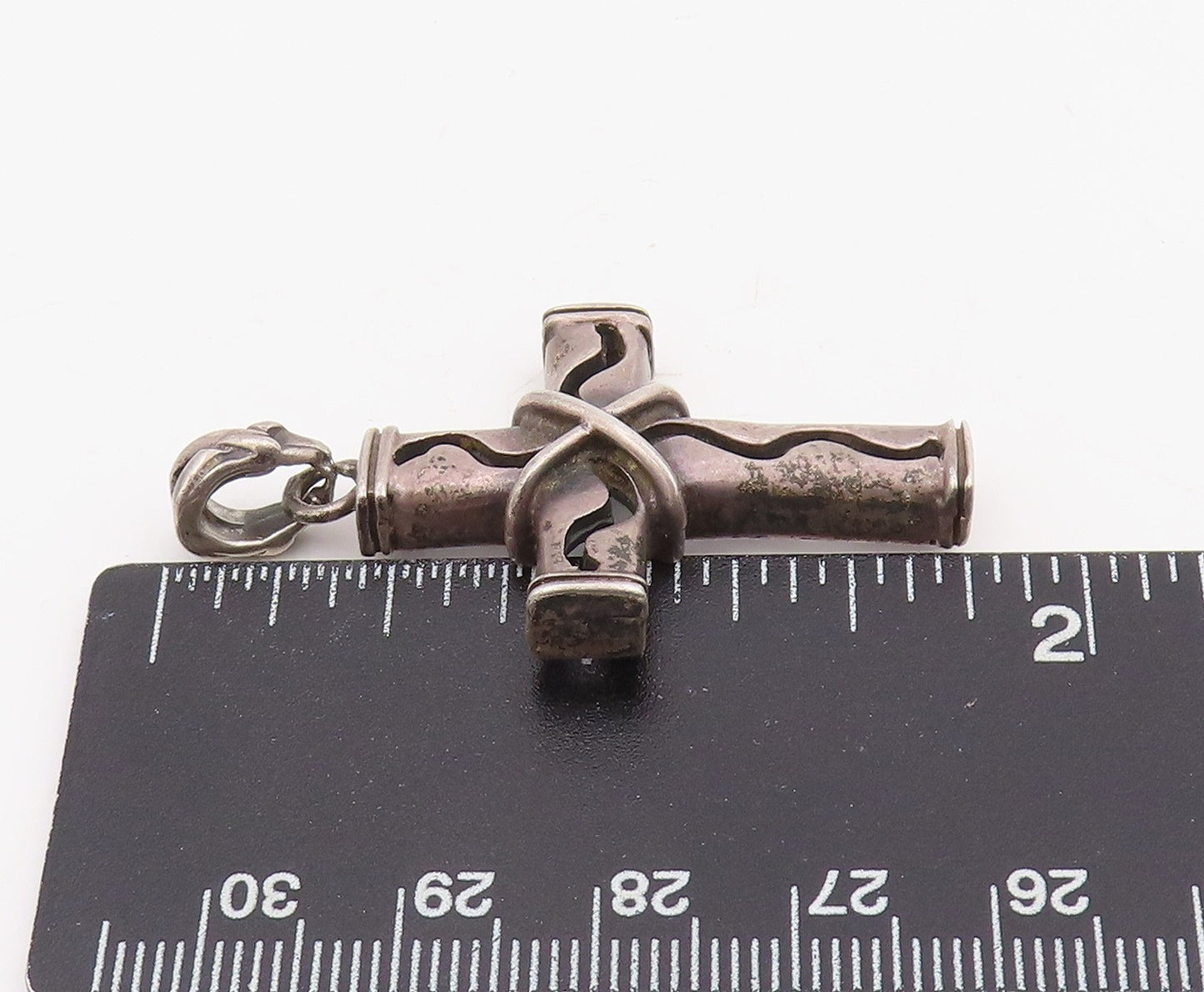 925 Sterling Silver Vintage Pendant Wavy Wire Wrapped Religious Cross  PT25884