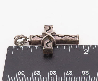 925 Sterling Silver Vintage Pendant Wavy Wire Wrapped Religious Cross  PT25884