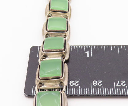 925 Sterling Silver Vintage Bracelet POLAND Jade Geometric Square Link  BT12175