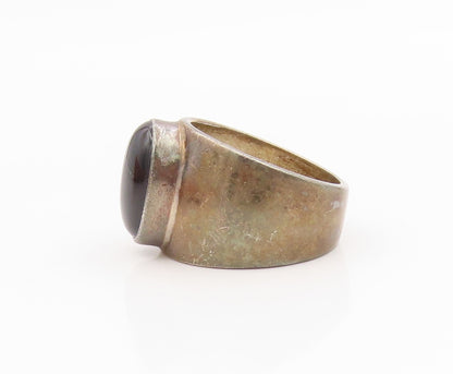 925 Sterling Silver Vintage Ring MEXICO Cabochon Black Onyx Band  Sz 8  RG34647