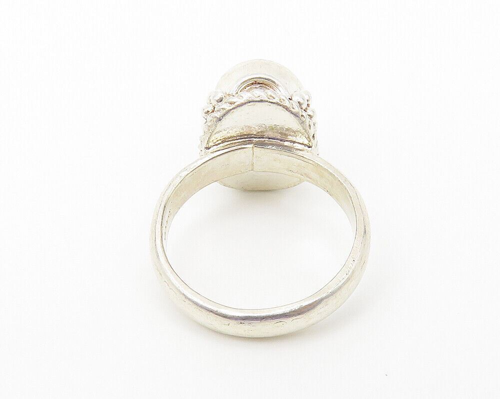 925 Sterling Silver  Vintage Cabochon Cut Malachite Band Ring Sz 5  RG10680