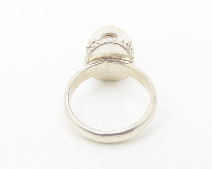 925 Sterling Silver  Vintage Cabochon Cut Malachite Band Ring Sz 5  RG10680