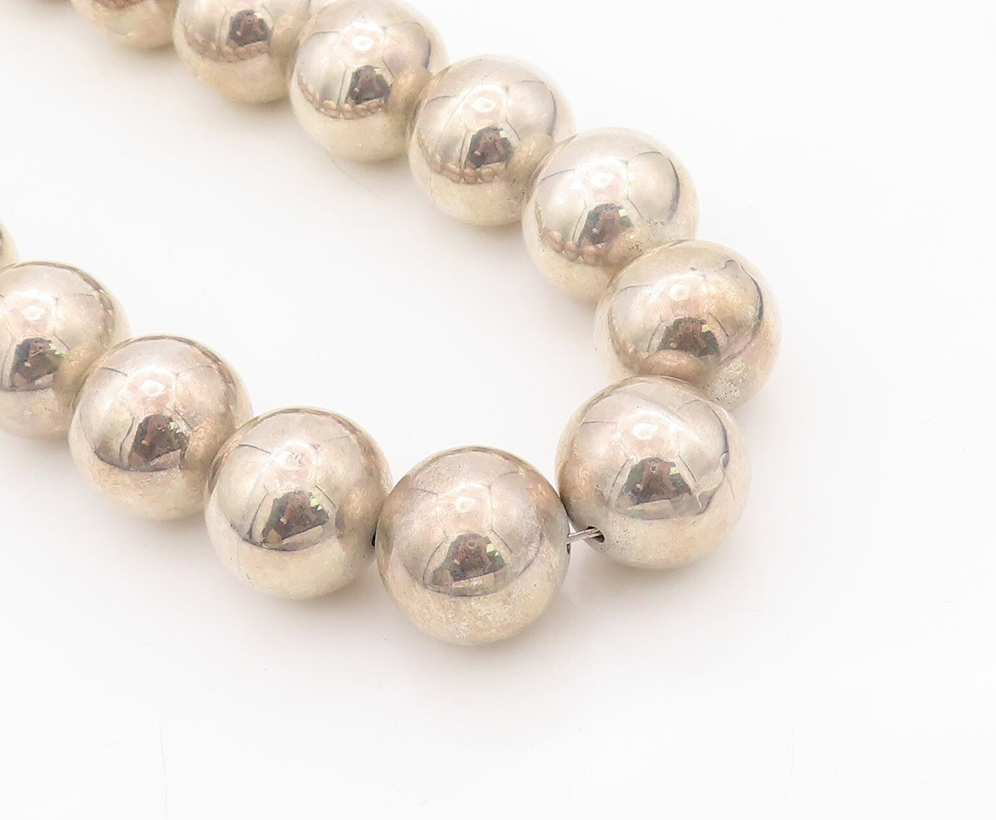 925 Sterling Silver Vintage Necklace Modernist Solid Large Beads Chain  NE4347
