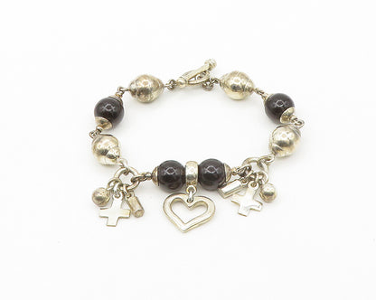 925 Sterling Silver  Vintage Smoky Topaz Religious Cross Chain Bracelet BT6914
