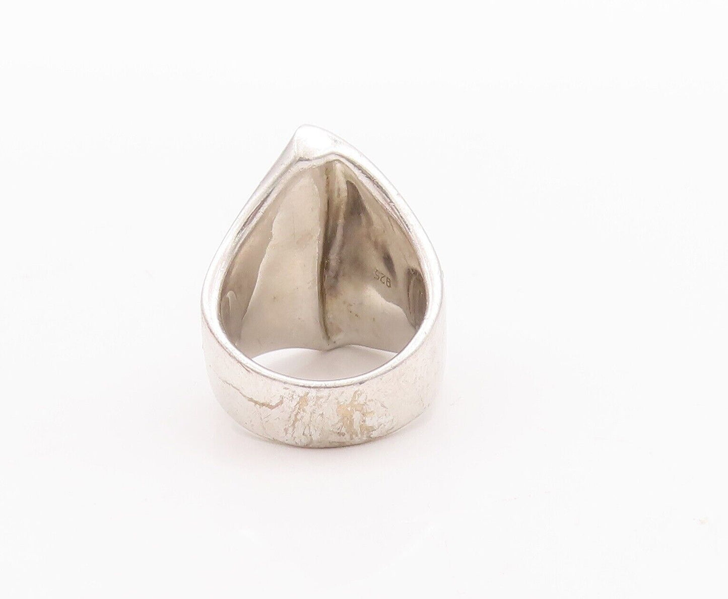 925 Sterling Silver Vintage Ring Green Rhinestone Inlay Sz 6.5 RG28618