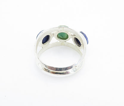 925 Sterling Silver  Emerald & Sapphire Split Shank Band Ring Sz 7  RG7914