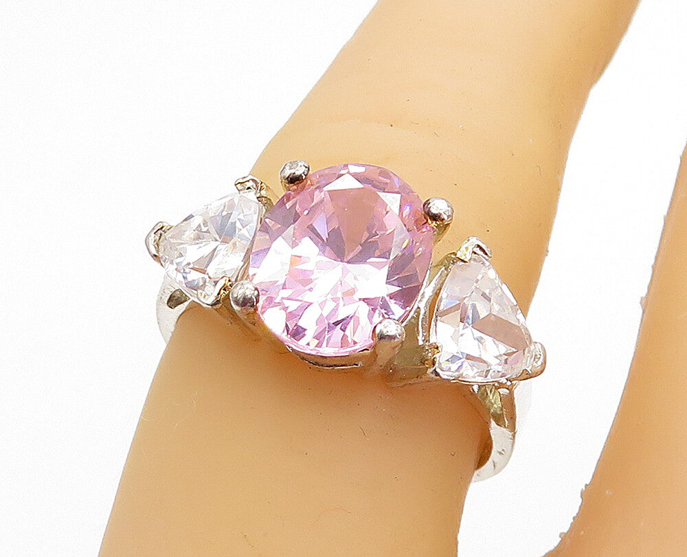 925 Sterling Silver  Pink & White Cubic Zirconia Shiny Band Ring Sz 6.5 RG5276