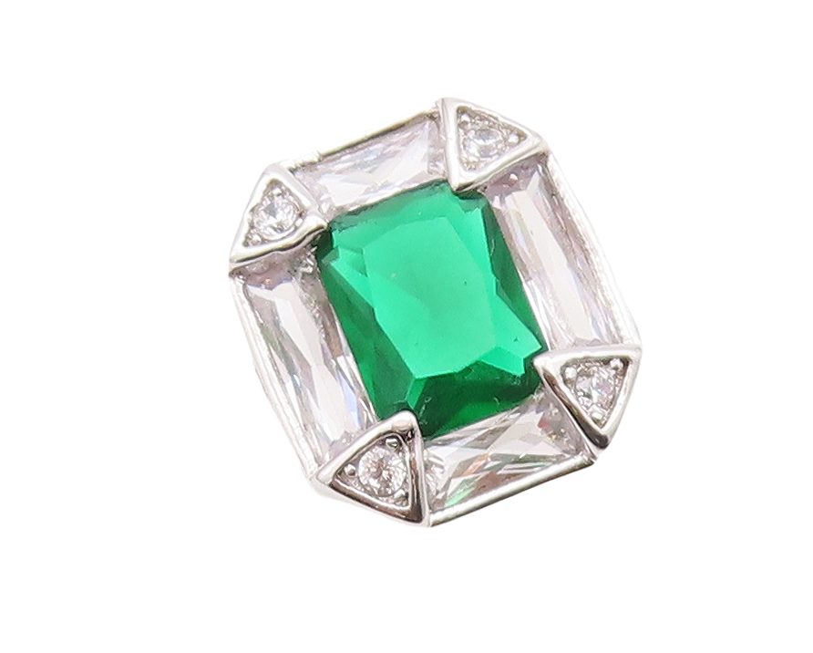 925 Sterling Silver Vintage Ring Rectangle Cut Framed 2 Tone CZ  Sz 7.5  RG29331