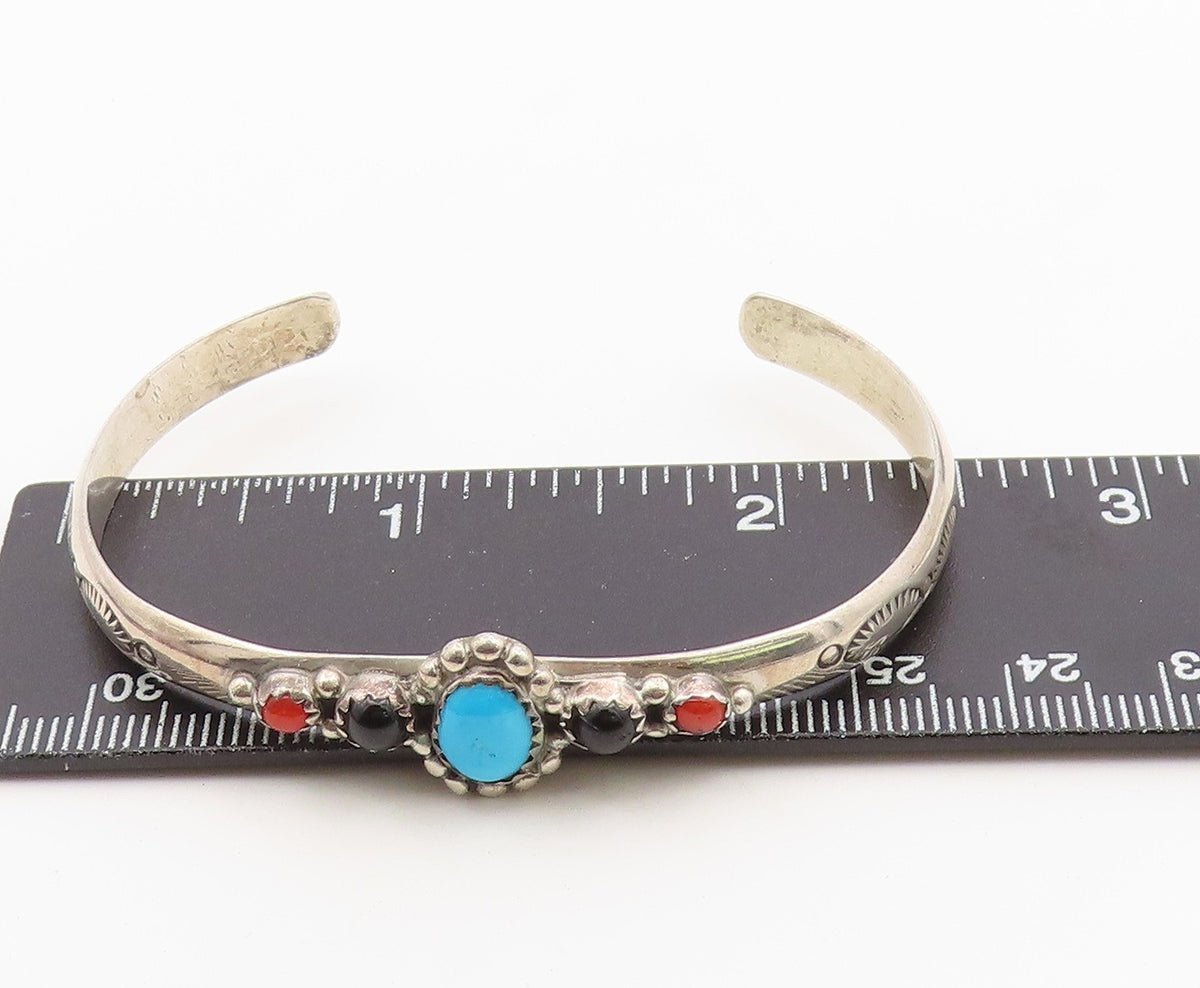 925 Sterling Silver Vintage Bracelet RICHARD BEGAY NAVAJO Multi Gemstone BT12166