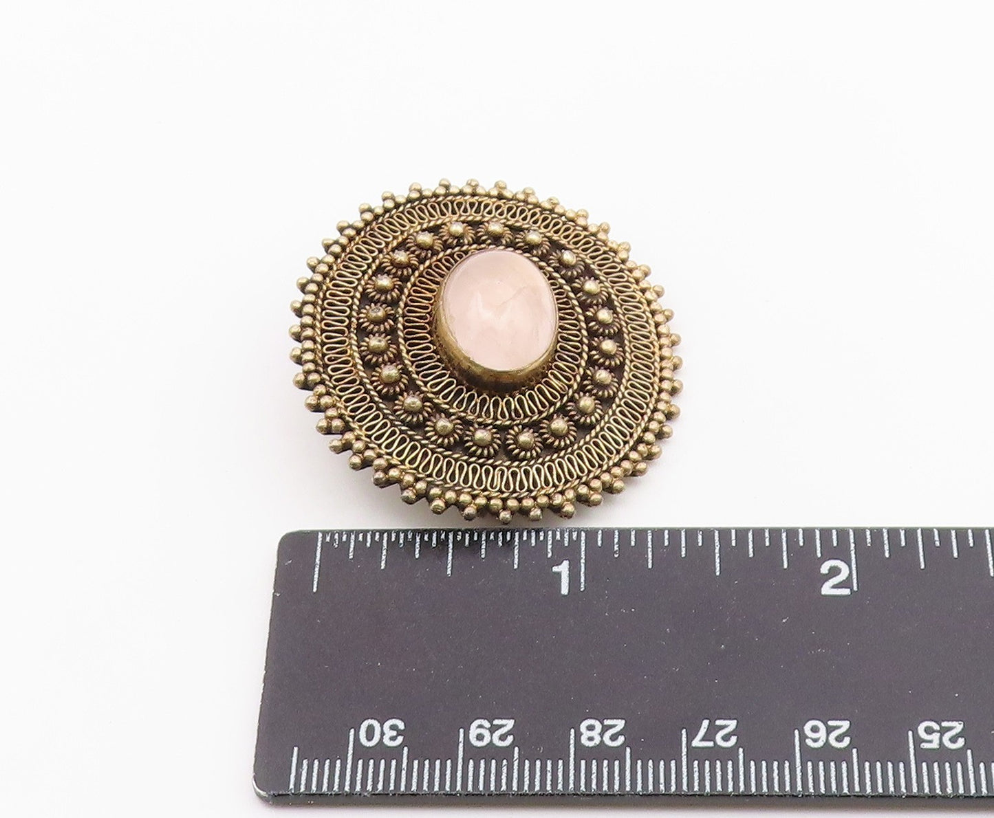 ISRAEL 925 Silver  Vintage Cabochon Cut Rose Quartz Floral Brooch Pin  BP7641