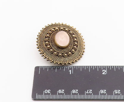 ISRAEL 925 Silver  Vintage Cabochon Cut Rose Quartz Floral Brooch Pin  BP7641