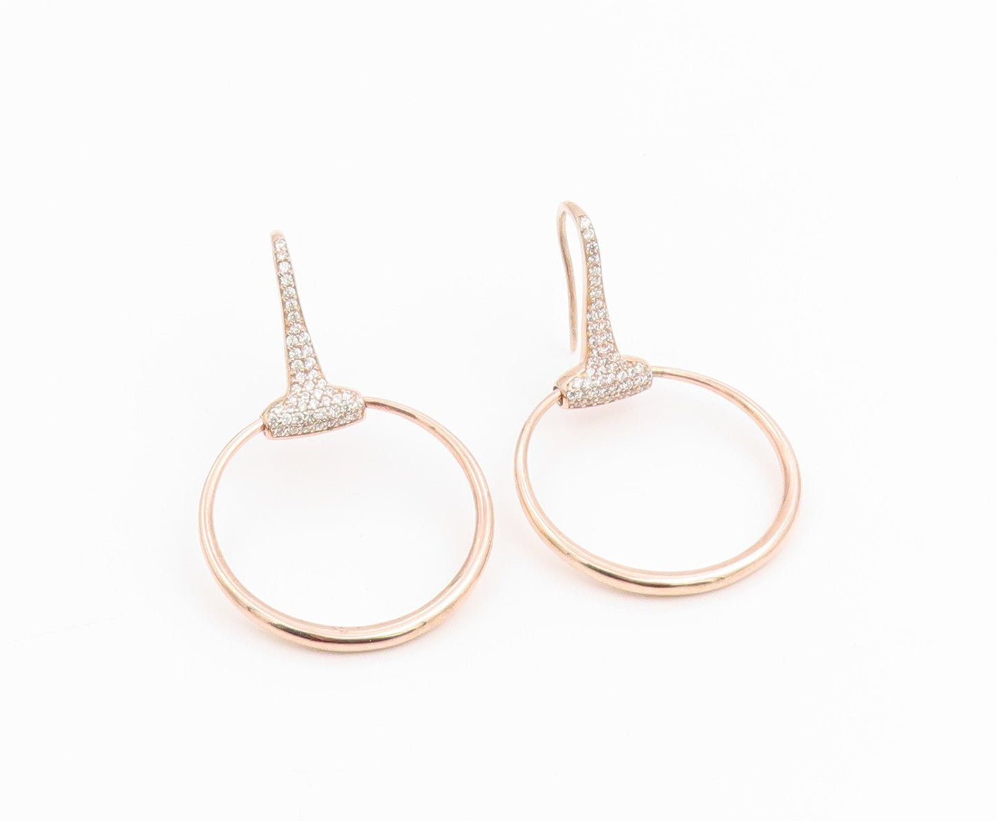 925 Sterling Silver Vintage Earrings Gold Plated CZ Classic Open Circle  EG14244
