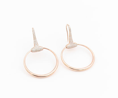 925 Sterling Silver Vintage Earrings Gold Plated CZ Classic Open Circle  EG14244