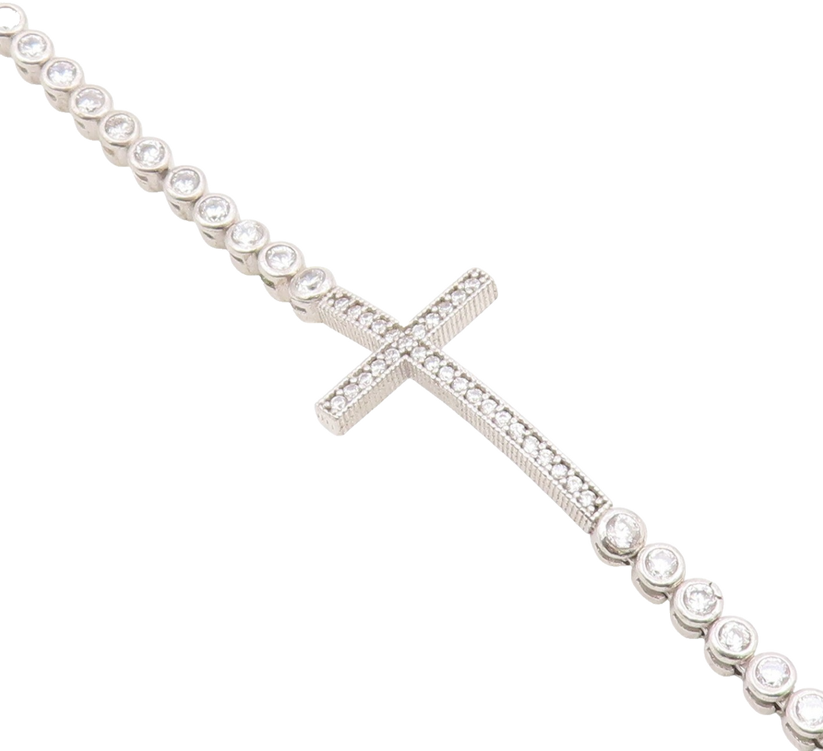 925 Silver  Vintage Cubic Zirconia Religious Cross Chain Bracelet  BT8355
