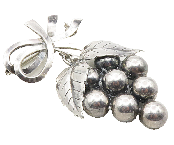 JOHN L DENMARK 925 Silver Vintage Shiny Floral Grape Bunch Brooch Pin BP3865
